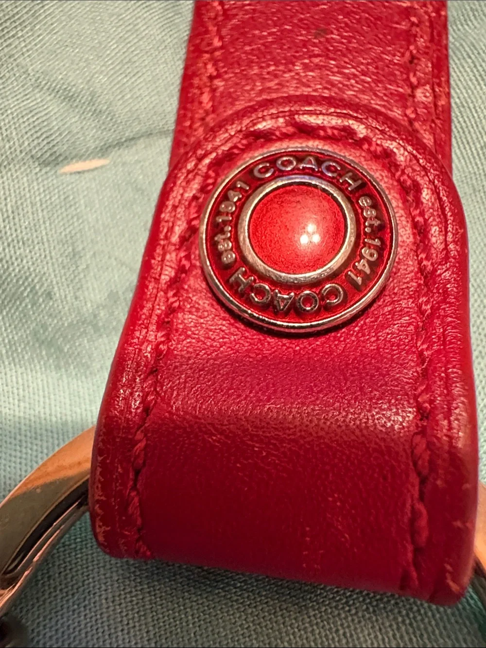 COACH Red Leather Key & Card Holder with Silver Hardware